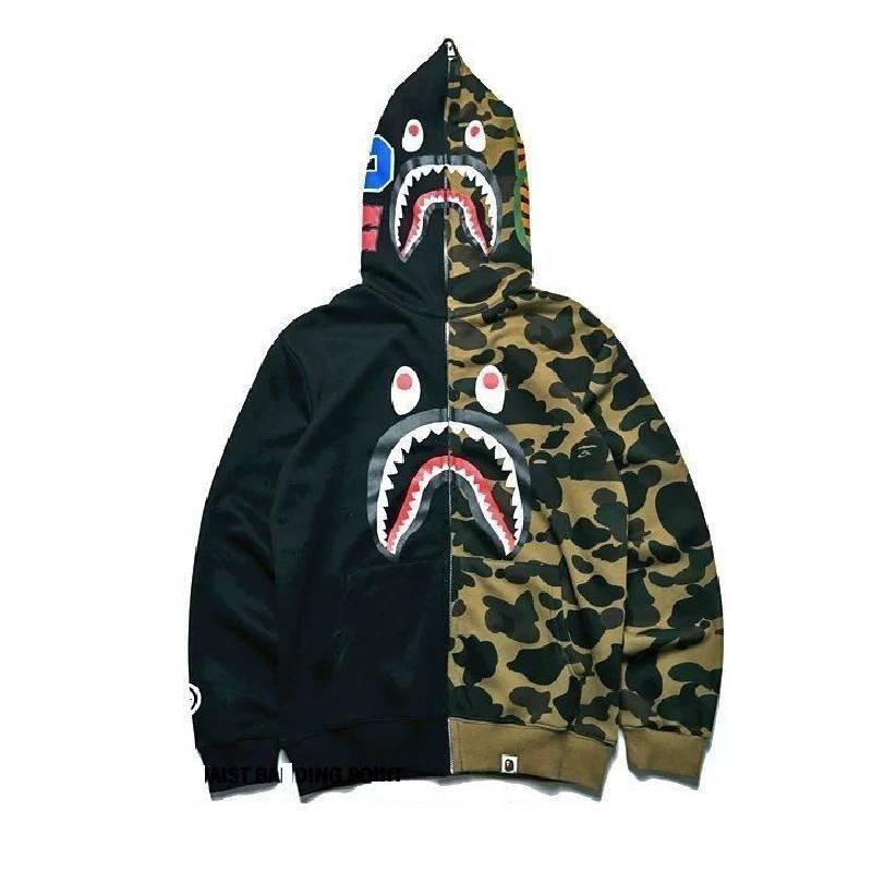Trendy Shark Head Graphic Hoodie With Stylish Zip-up Design For Youthful Fashion Enthusiasts In Fall