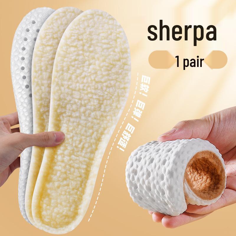 Унисекс Зимние Бархатные Стельки: Теплые, Мягкие, Впитывающие пот и запахи, Амортизирующие, Комфорт из натуральной шерсти ягненка для ног без боли 45-46 бежевый
