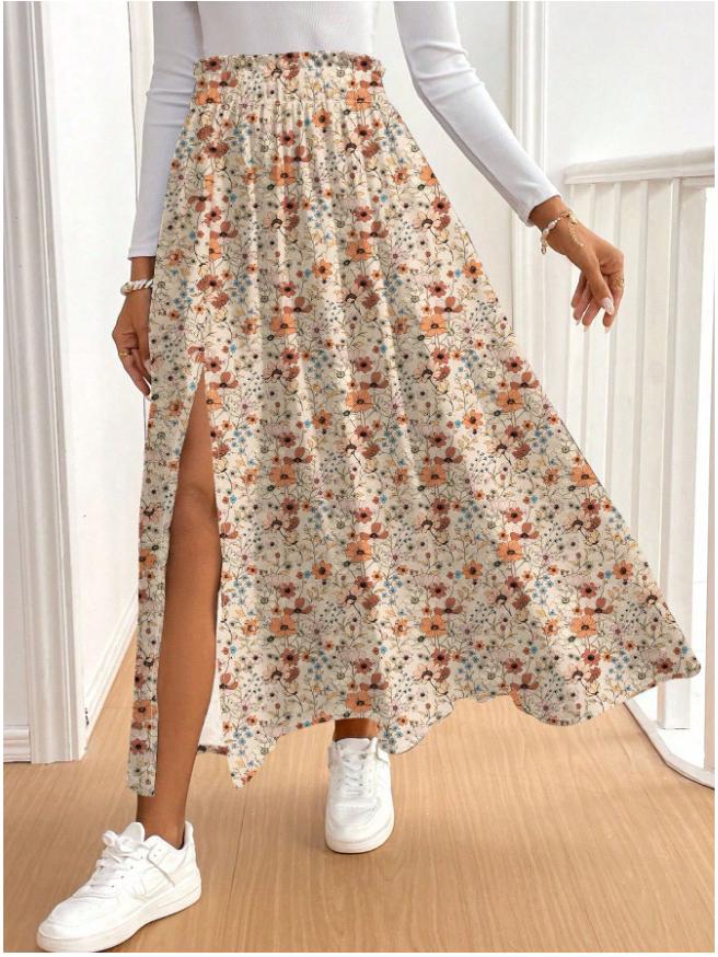 Sweet Floral Split Ruffle Elegant Skirt - Slimming Meteor Student Style