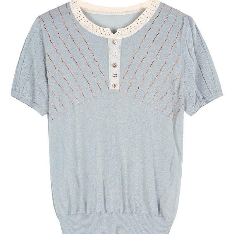 Elegant Summer Ice Silk Short Sleeve Top for Middle-Aged Women 3XL