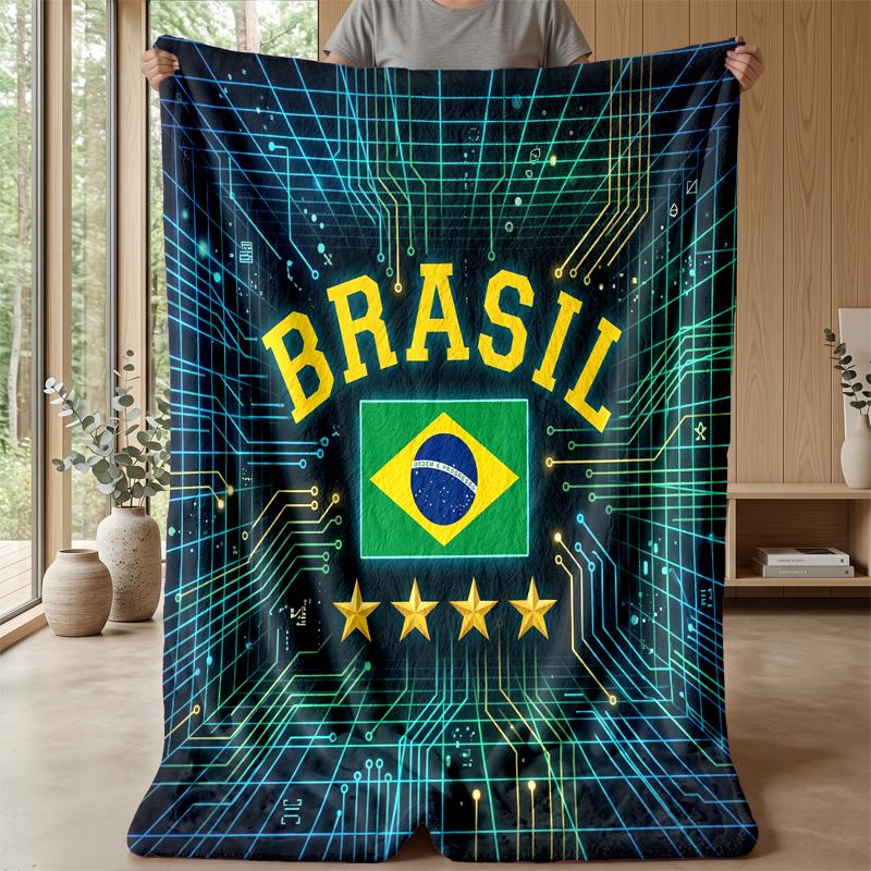 Couverture Flottante Imprimée Football Brésilien Douce pour la Peau Chaude Décorative pour Canapé Lit Intérieur Utilisation Quotidienne