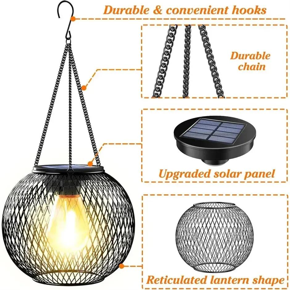 Led Solar Lights Outdoor Solar Iron Lantern Waterproof Decorative Hanging Lights for Tree Garden Yard Patio Pathway Dusk-to-daw