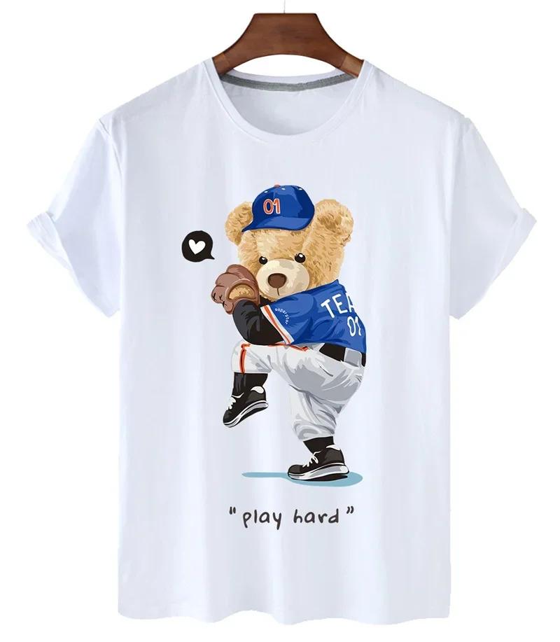 Funny Bear Print Tshirt Women Fashion Cartoon Harajuku Casual Tshirt FeUnisex Summer Short Sleeved Top Tees Unisex T Shirt