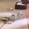 Women's S925 Sterling Silver Brushed Craft Ring Natural Crystal Garnet Peridot Adjustable Jewelry