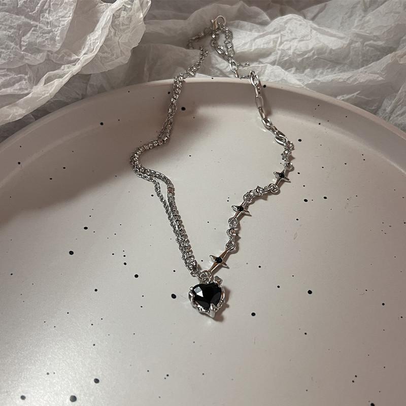 Harajuku Punk Love Heart Rhinestones Gothic Titanium Steel Necklace For Women New Cool Girl Party Jewelry Gifts For Friend