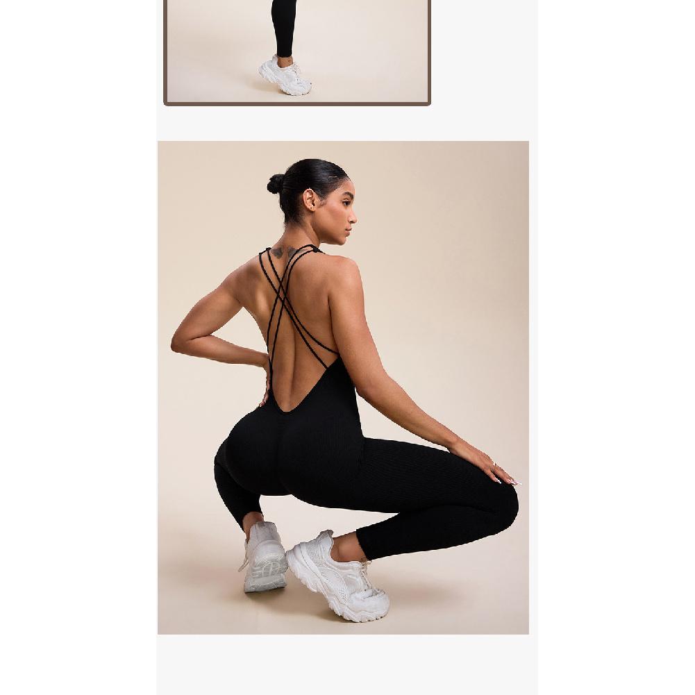 Cross Back Seamless Jumpsuit Yoga Outfit Sexy Quick Drying Thread Yoga Fitness Training Jumpsuit For Women