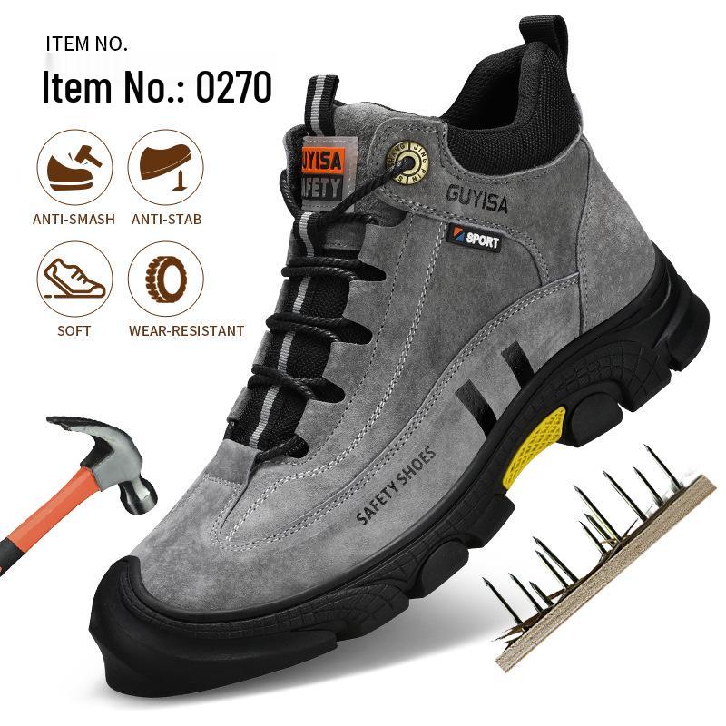 Men's High-Top Steel Toe Safety Shoes: Anti-Smash, Anti-Puncture, Anti-Slip, Waterproof, Comfortable.