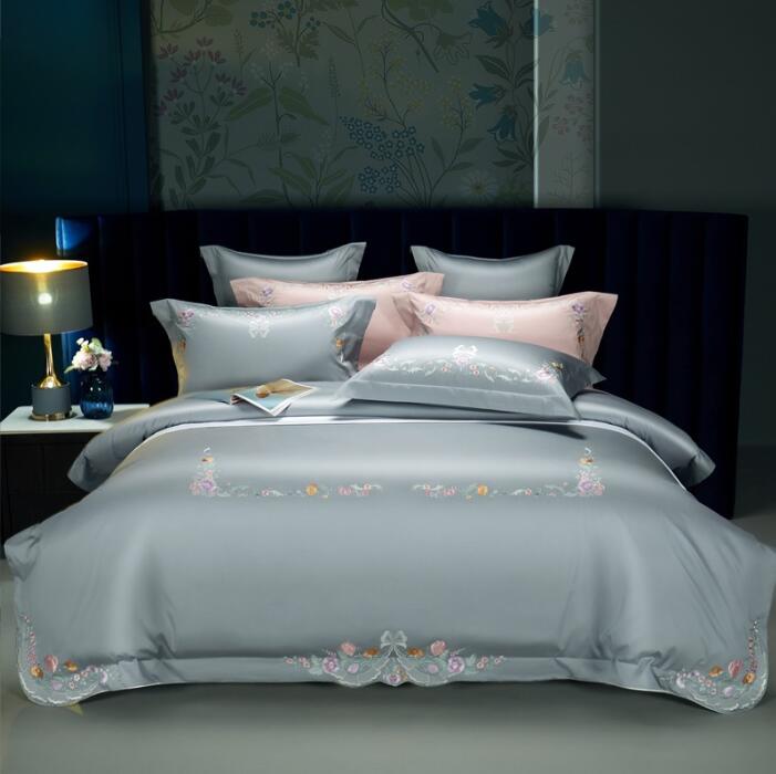 

Light Luxury 100 Thread Count Long staple Cotton Four Piece Set with All Cotton Embroidery Bed Cover Sheet Four Piece Set Bed 180 сірий колір