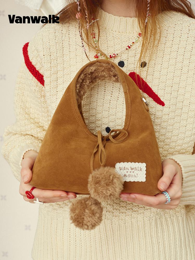 Vanwalk Pom-Pom Mochi Tote Bag [Brown]