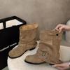 Western Round Head Thick Heel Short Boots Women's Autumn and Winter New Retro Martin Boots Short Flat Heel Trouser Tube Boots