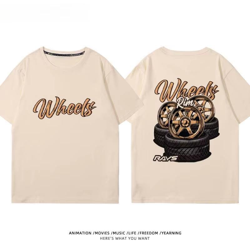 Japanese Car Modified Rim TE37 Wheel Hub Modified Car JDM Short-sleeved T-shirt Men's and Women's Cotton Half-sleeved Top