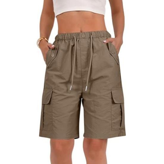 Damen Wander-Cargo-Shorts mit mehreren Taschen, Leicht, Schnelltrocknend, Sommer-Shorts mit Kordelzug, Elastischer Bund, Bermuda-Shorts für Outdoor, Wandern, Arbeit