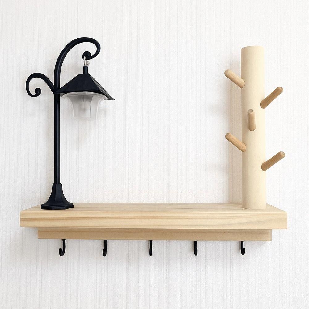 New Olid Wood Wood Wall Key Hook Wood Finish 6 Hooks Key Storage Rack Easy Install No-Drill Entryway Organizer Entryway
