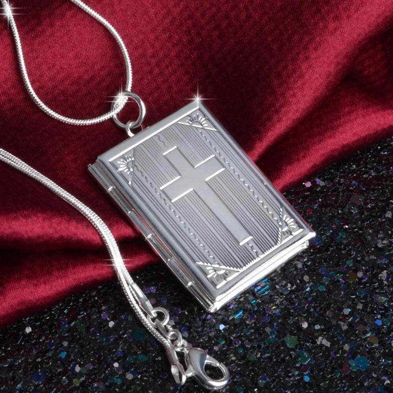 Bible Book Locket Charm Pendant for Jewelry Making Holy-Bible Pendant Cross Picture Box Frame Charm DIY Necklace Jewelry