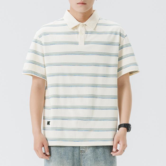 

New Summer Striped Polo Short-sleeved Men s T-shirt Men s Lapel Thin Short T-top 3XL