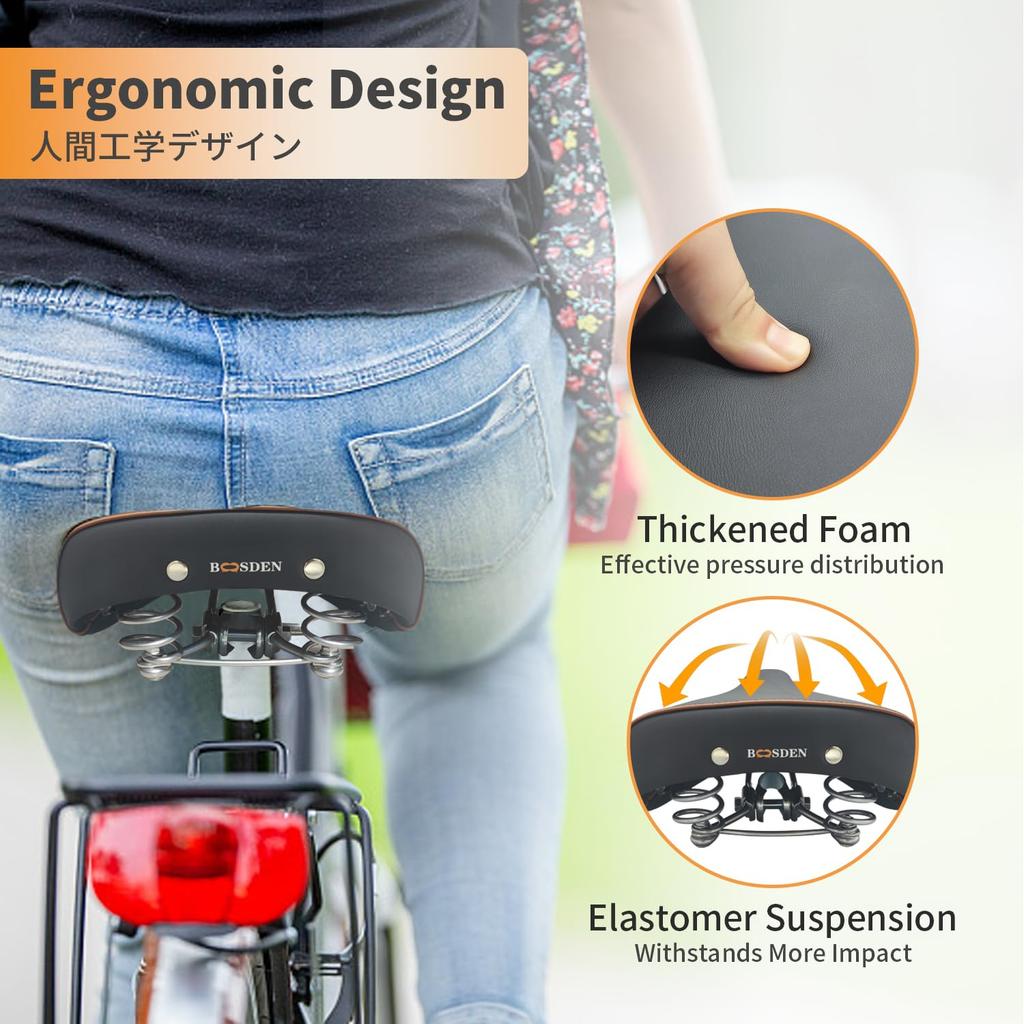 BOOSDEN Bicycle Replacement Compatible with City Bikes and Electric Extra Shock Absorbing Saddle, Pain-Free, Black, Soft, Large, Saddle, Bikes,