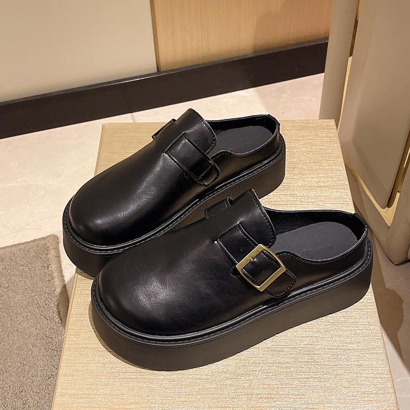 Spring 2025 Thick-soled Bag Head Half Slippers Women Wear New Korean Version of Non-slip Lazy One-pedal Boken Slippers