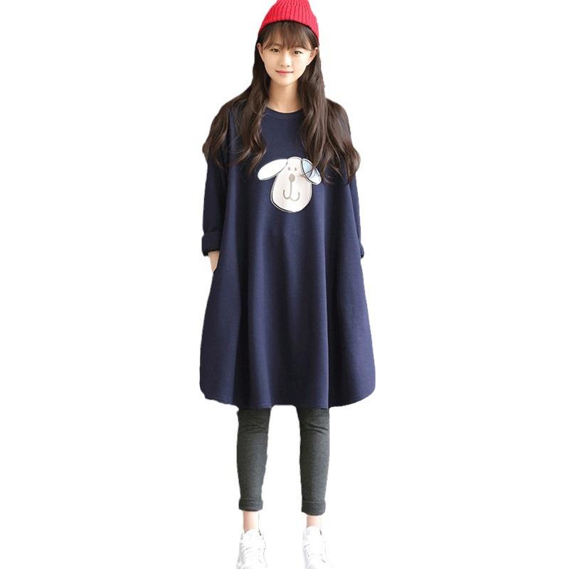 Plus Size Fleece-lined Maternity Sweatshirt Dress Set - Autumn/Winter 2023 Collection