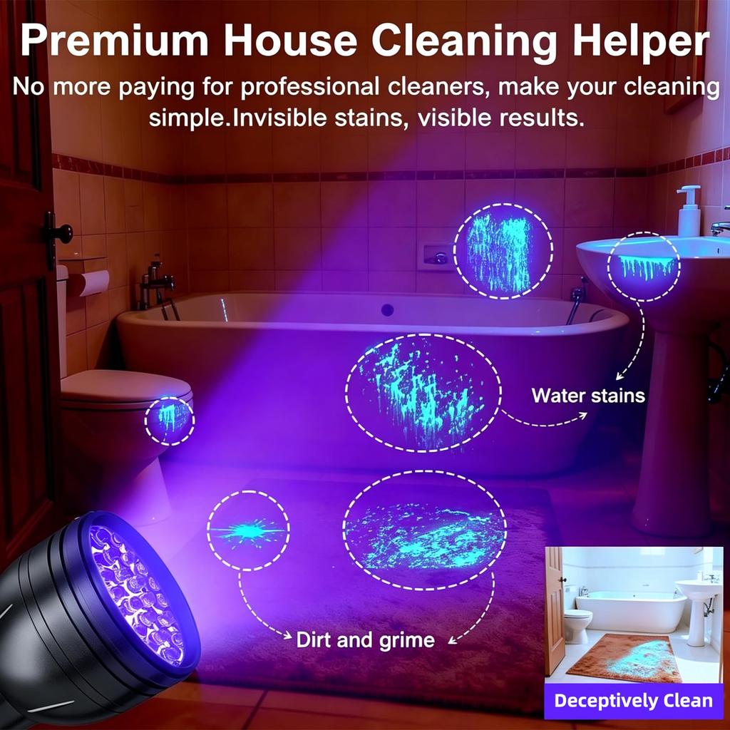 Vansky UV Flashlight Blacklight with 51 LEDs Pet Urine Detector for Dry Bed and Pet Odor Eliminator - Dog/Cat Urine, Stains, Bugs,
