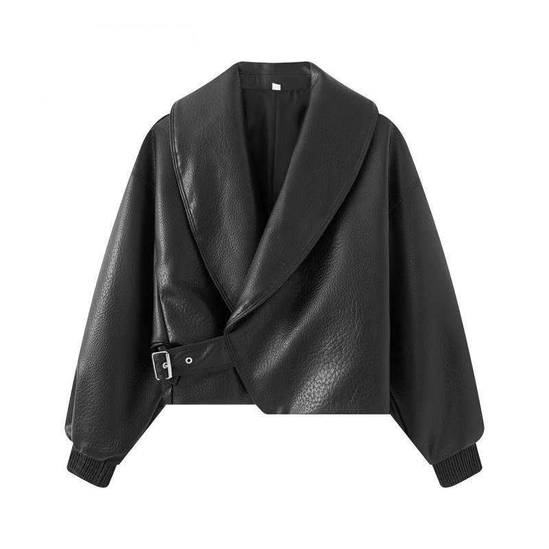 Womens PU Leather Biker Jacket With