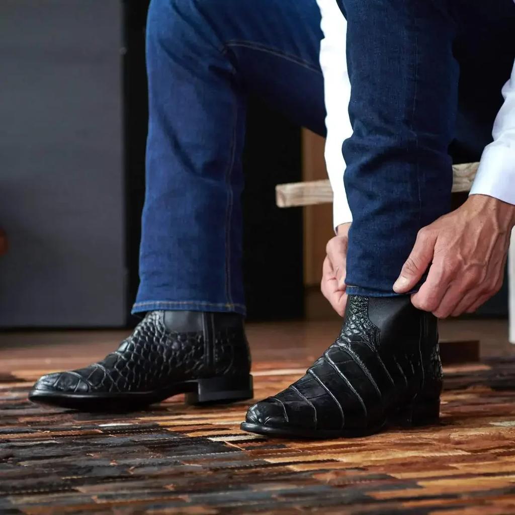 Fashion Men's Classic Crocodile Pattern Ankle Boots Retro Designed Men Shoes Wide Toe Western Cowboy Boots Pointed Working Boots for Men