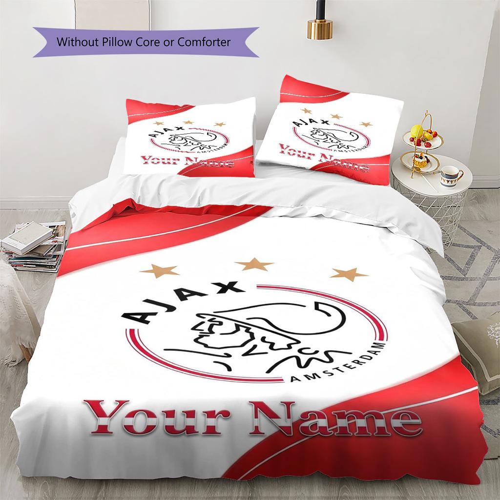 AFC Ajax Custom Name Pattern Bedding,Quilt Set Quilt Cover Pillowcase Home Birthday Gift(1 * Duvet Cover + 2 * Pillowcase, Without Core)
