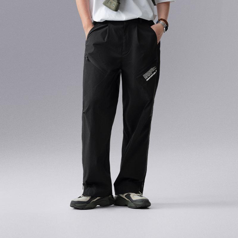 Li-Ning CF Surging Series Casual Solid Color Zipper Straight Loose Knit Sports Pants Men Bottoms Black AYKU617-2