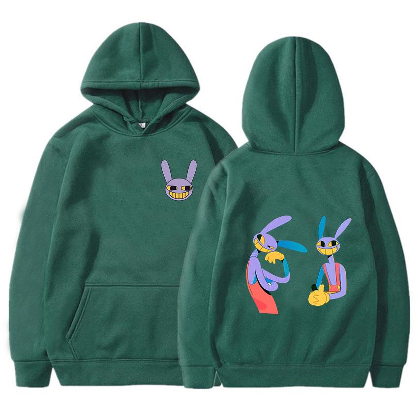 

Удивительные толстовки с капюшоном Digital Circus для женщин и мужчин, милые толстовки с рисунком кролика, одежда Y2k, свободные пуловеры с длинным рукавом из мультфильмов S темно-зеленого