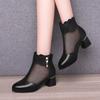 Real Soft Leather Mesh Cool Boots New Spring and Summer Middle Heel Breathable Soft Sole Low Heel Non-slip Round Head Thick Heel Sandals Women
