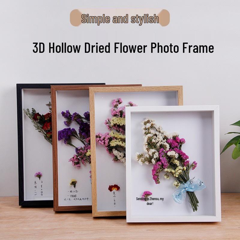 Handmade 3D Dried Flower Photo Frame for Valentine's Day - 7-8 Inch Tabletop Display