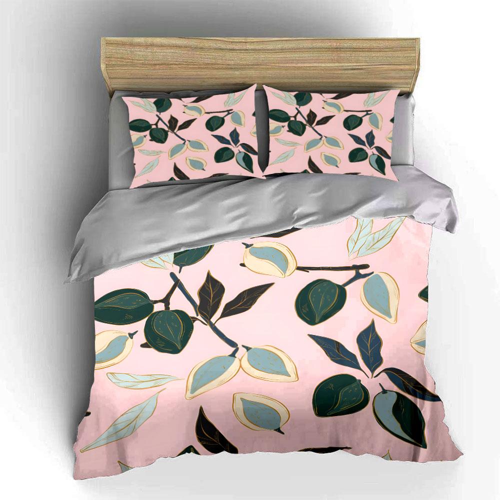 Delicate Hand-drawn Fruits and Leaves Print Bedding Set 1 Duvet Cover 2 Pillowcases for Adult and Children Luxury Gift Full Size