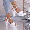 2026 European & American Plus Size Open-Toe One-Strap Buckle High-Heeled Sandals with Chunky Heel.