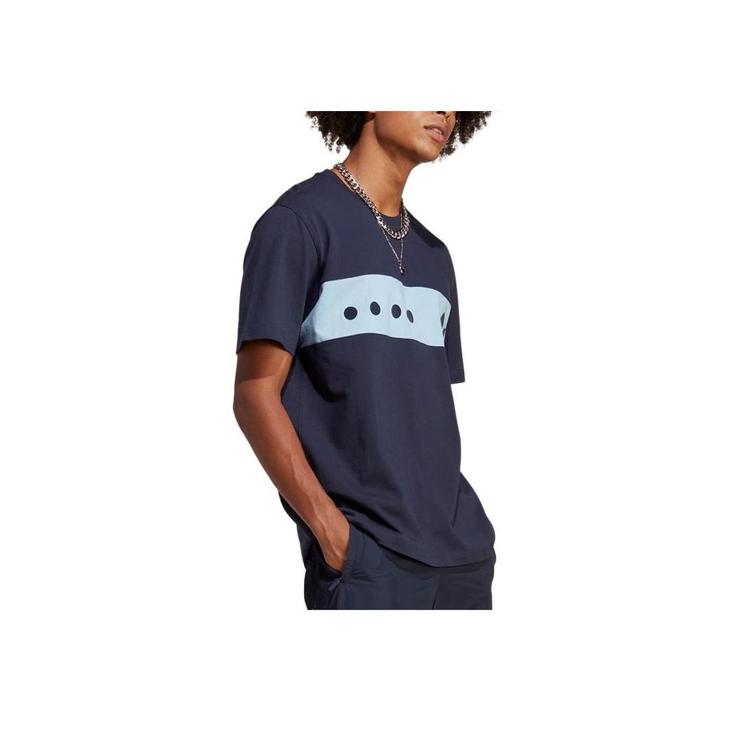 Adidas Originals Trefoil Logo Print Color Block Casual Crew Neck T-Shirt Men Tops Legendary-Ink-Blue IC8414