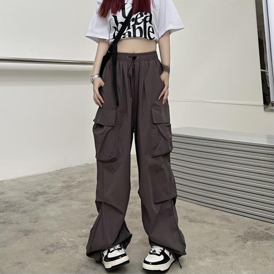 Streetwear Workwear Pants Women Summer Loose Wide Leg Cargo Pants with Large Pockets