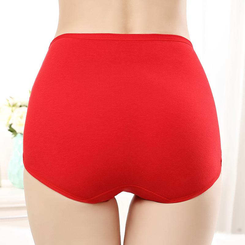 Celebratory Red High Waist Cotton Underwear With Golden Print For All Seasons