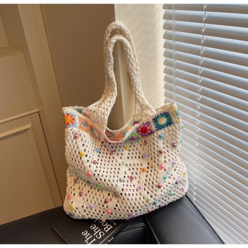 Fashion Knitted Bag Women's New Knitted Tote Bag Fashion Large Capacity Tote Bag Vacation Beach Bag