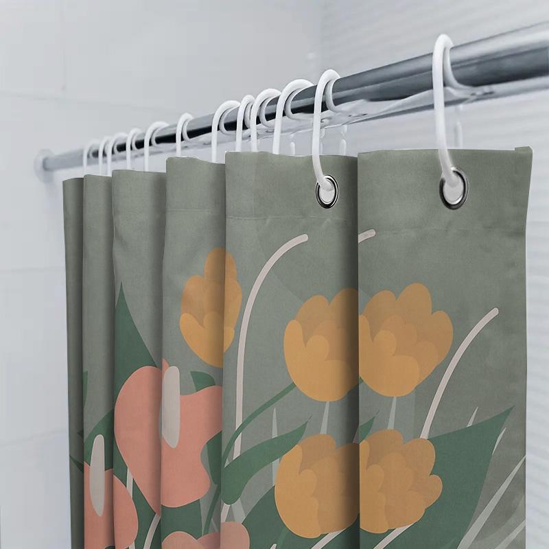 Floral Shower Curtain Botanical Pattern Bathroom Decor Nature Theme Waterproof Fabric Backdrop Modern Artistic Design Home Texti