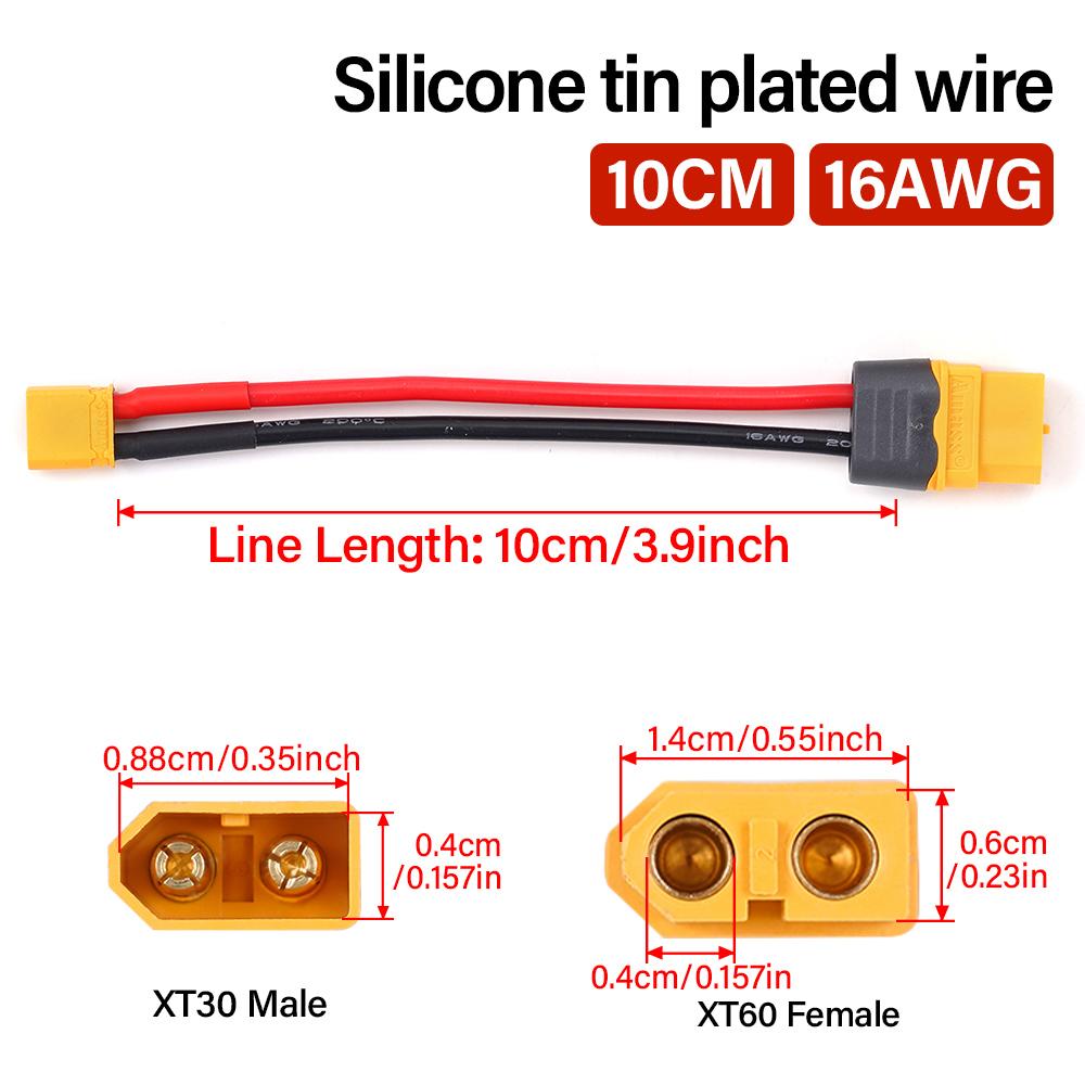 XT30 Male To XT60 Female Plug Connector Adapter With 100MM 16AWG Silicone Wire For RC Lipo Battery RC Drone Car Boat