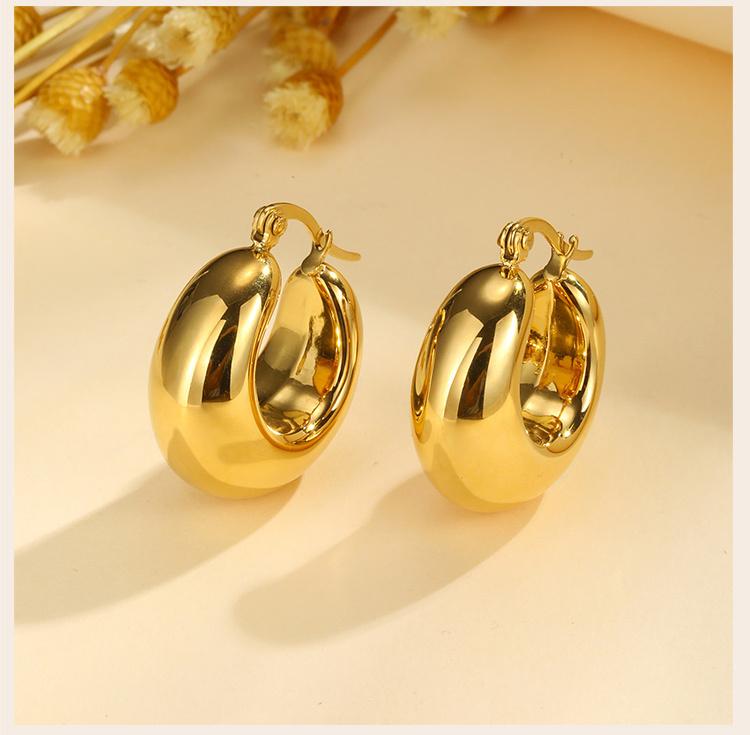 Chunky Geometric Hoop Earrings for Women, Circle Huggie Ear Jewelry, Stainless Steel Waterproof Earring Oorbellen Wholesale