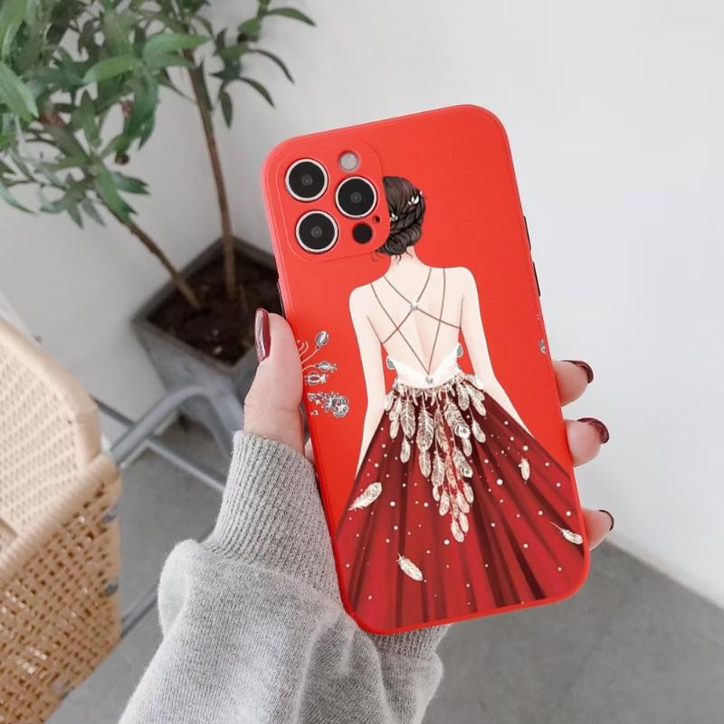 Girl In Red Dress Phone Case For IPhone 14 11 12 13 Pro Max X XR XSMax 6 6S 7 8 Plus SE 2022 Soft Square Color Phone Cover
