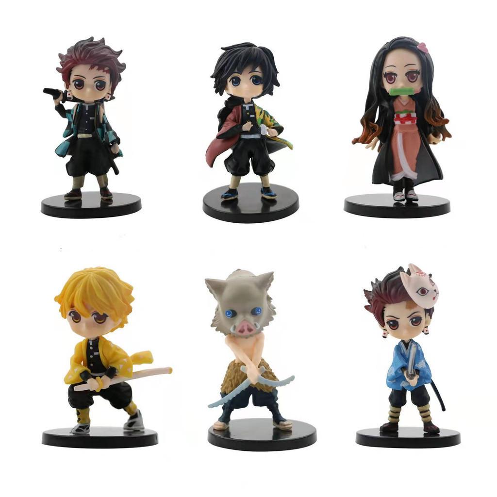 Q Version Demon Slayer Handicrafts 6-piece Mini Figurines Set 11cm For Display