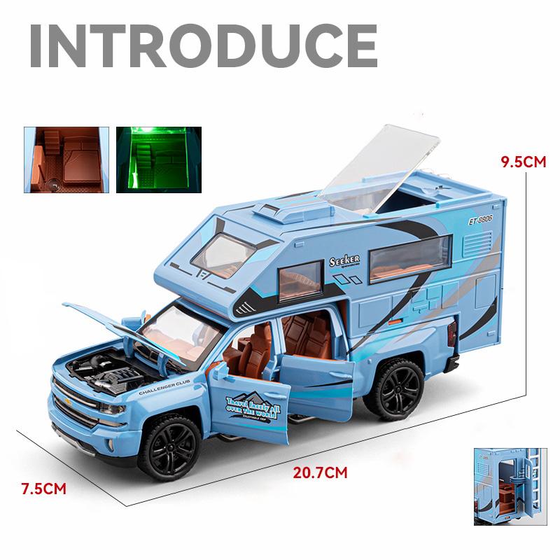 1/32 Chevrolet Silverado Recreational Vehicle RV Alloy Car Model Sound and Light Children's Toy Collectibles Birthday Gift