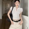V Neck Button T Shirt Basic Short Sleeve Crop Top Women T-shirt Casual Tank Top Slim Female Crop Top Fashion Girl Tee Shirt Y2k Streetwear