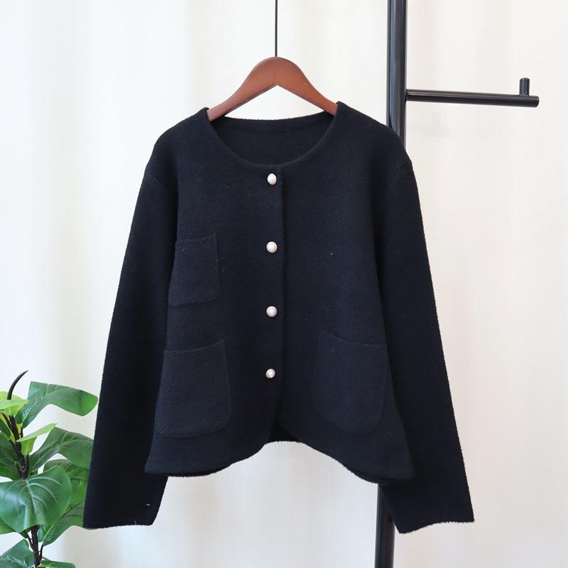 Crew neck knitted double-sided cardigan autumn and winter new loose temperament sweater jacket women