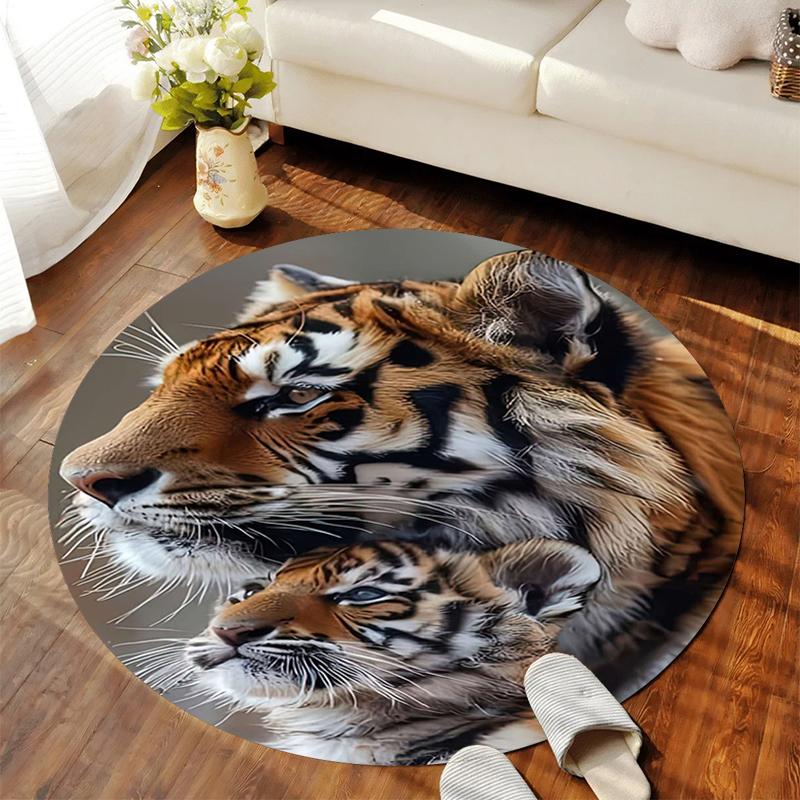 

1Pc Tiger theme Circular Print Rug - home decoration Carpet For Living Room Bedroom Flooring Computer Chair Area Rug 80x80cm( 31x31in)