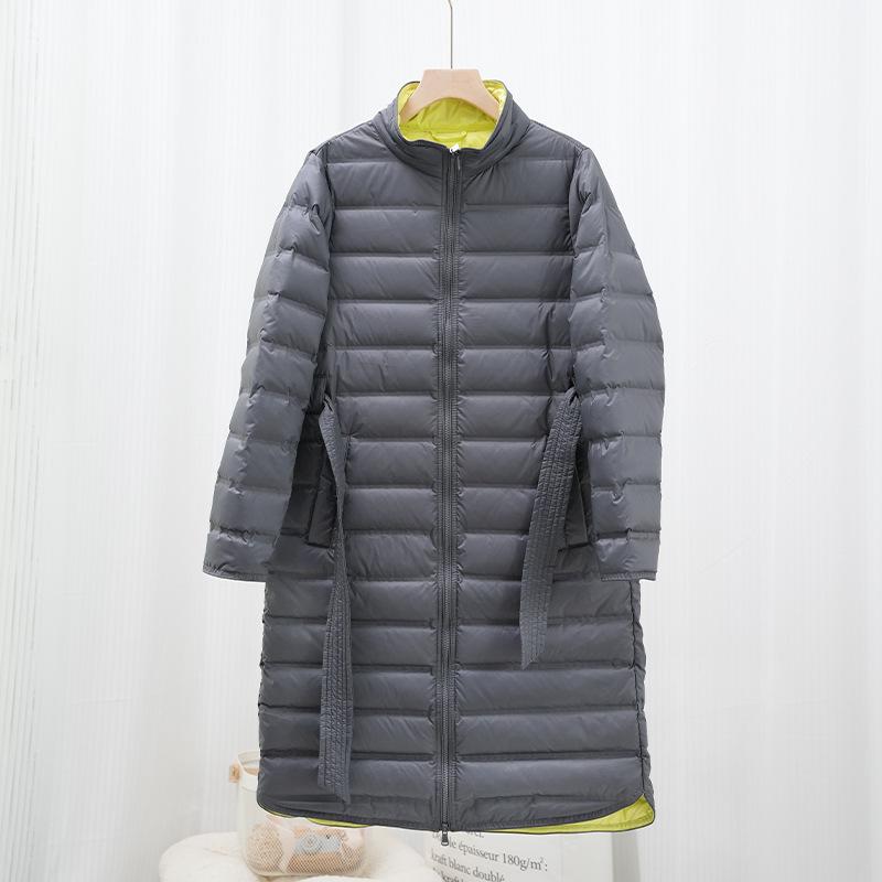 

Зимняя одежда Средний и длинный воротник-стойка Соответствие цветов Модный темперамент Корейская версия белой утиной пуховой теплой куртки 2XL темно-серого