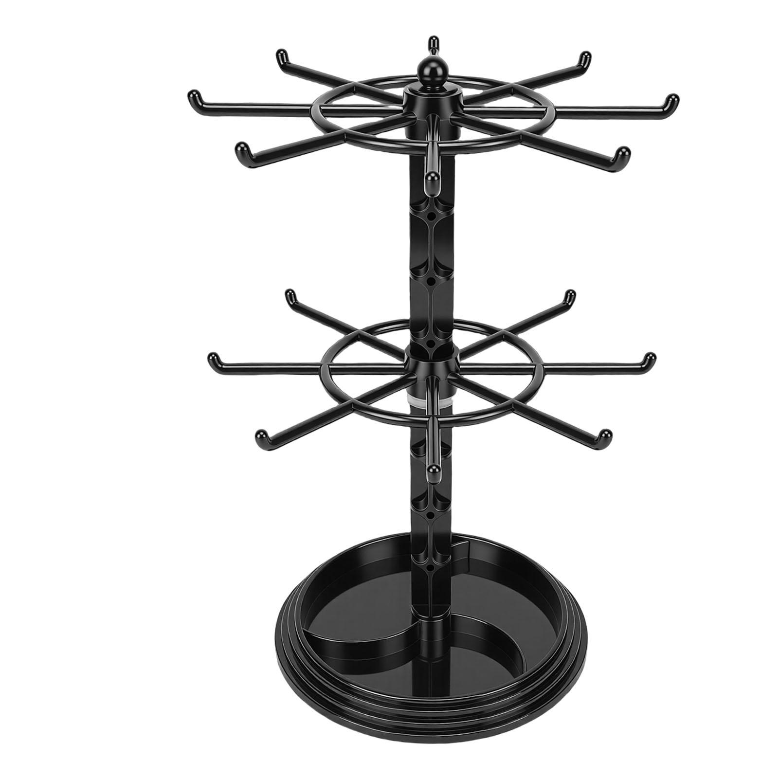 Двухуровневая вращающаяся стойка для демонстрации ювелирных изделий Дерево для украшений Организатор для браслетов Серьги Серьги Часы чёрный