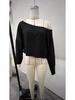 2025 New European/American Off-the-Shoulder Loose Long Sleeve Crop Top