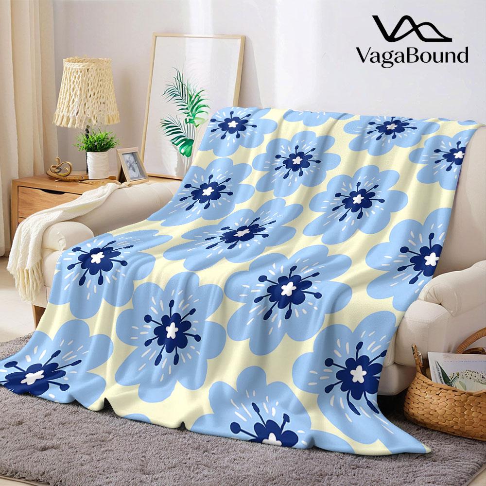 Pale Blue Flower Flannel Blanket Warm Soft Halloween Christmas Decorative Couch Warm Cozy All-Season Gift