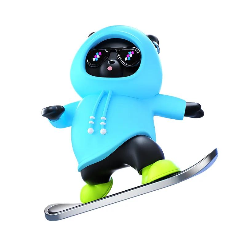 For Model 3 Model Y Car Interior Decoration Cute Bear Skateboard Slide Auto Ornaments With Slide Rail car Decoration Accessories